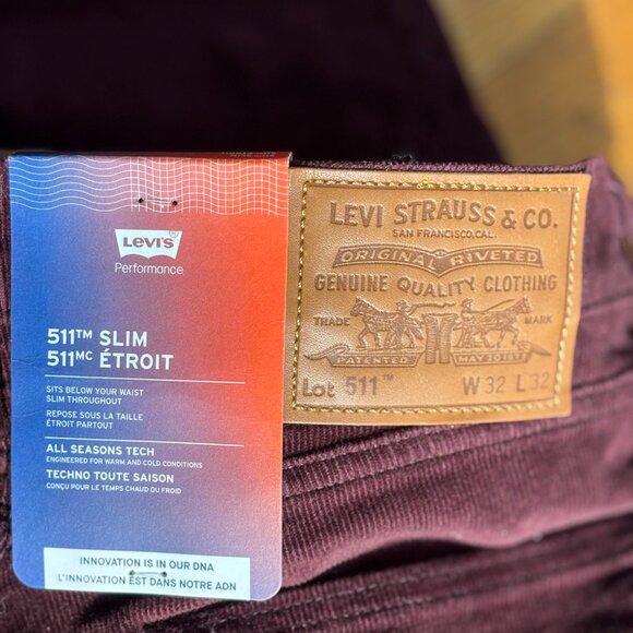 Merlot Levi's performance 511 Men's straight cut cords 32" x 32" - Picture 4 of 4